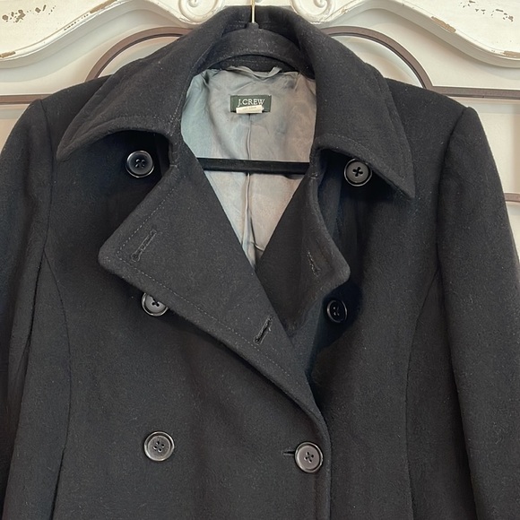 J. CREW 100% WOOL DOUBLE BREASTED PEA COAT BLACK SIZE MEDIUM - Picture 3 of 9